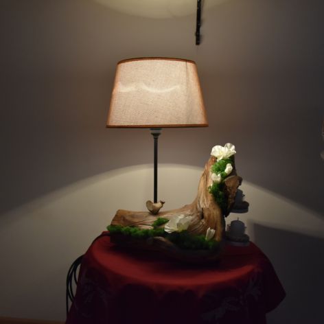 Lampa  i świecznik na drewnie z wiśni