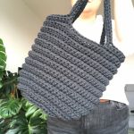 Torebka damska,na ramię, koszyk z sznurka,grafitowa. - 