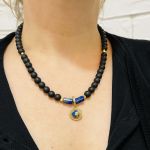 Naszyjnik Ziemia, Czarny Agat Matowy, Sodalit, Hematyt  - Elegancki naszyjnik naturalny