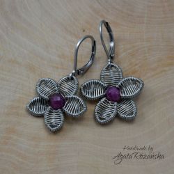 KWIATY kolczyki rubin, wire wrapping