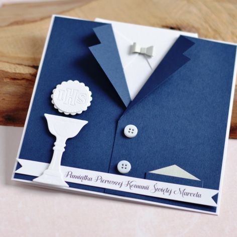 Granatowy GARNITUREK z hostią na komunię