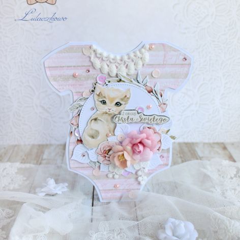 Kartka body chrzest roczek różowy kotekGOTOWA