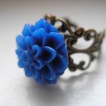 Filigranowy pierścionek - niebieski kwiat - 