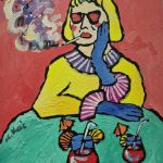 kolorowy  obraz  babcia z drinkiem - 