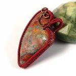 Agat, miedziany wisior z agatem czerwonym - miedziany amulet w kształcie serca