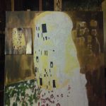 Kopia obrazu Gustawa Klimta"Pocałunek" wykonana przez Andrzeja Masianisa absolwenta Wydziału Sztuk Pięknych UMK w Toruniu. Format obrazu 70/70 cm ,technika- olej na płótnie . - 