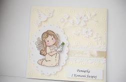 Pamiątka I Komunii Świętej z gołąbkiem i aniołkiem