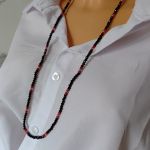 Bransoletka Boho Sznurek Czarne Kryształki Koral Czerwony 2456-2  - 