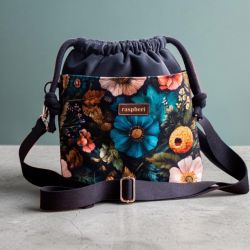 Grafitowa listonoszka z kominem z weluru w kwiaty – handmade, unikat