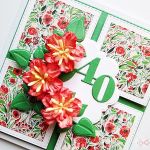 Kartka URODZINOWA z czerwonymi kwiatami #1 - Zielono-czerwona kartka na urodziny z kwiatami
