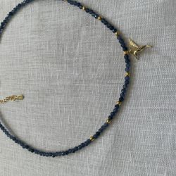 Naszyjnik choker naturalne szafiry i srebro 925