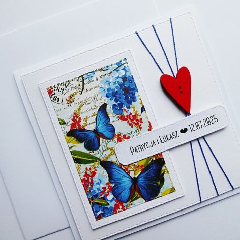 Kartka ślubna z sercem i motylami oryginalna 