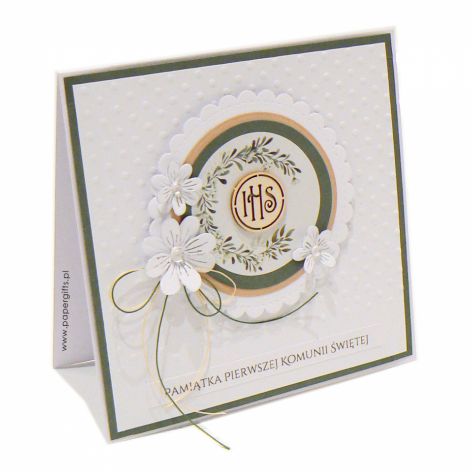 Pamiątka I Komunii Świętej - wianek białe kwiaty kropeczki
