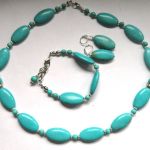 Komplet biżuterii z turkusami, naszyjnik, bralsoletka, kolczyki - 