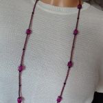 Naszyjnik Długi Sznur Kostki Fioletowe Szkło Weneckie - 