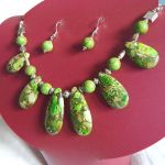 Zielony jaspis cesarski, okazały naszyjnik, kolia i kolczyki, komplet - 