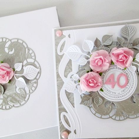 Kartka 40 ROCZNICA ŚLUBU popielato-biała
