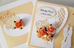 Kartka MŁODEJ PARZE brzoskwiniowo-biała