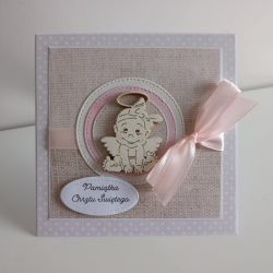 Kartka na Chrzest Święty z aniołkiem beż