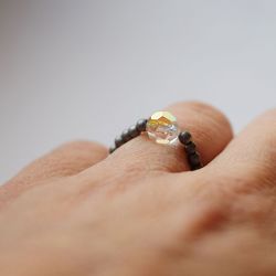 Hematyt,Swarovski-pierścionek elastyczny
