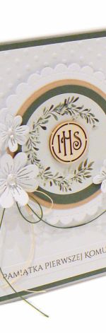 Pamiątka I Komunii Świętej - wianek białe kwiaty kropeczki