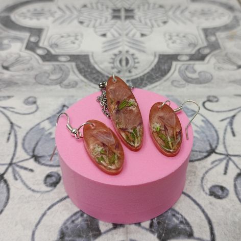 KOMPLET WISIOREK I KOLCZYKI Z ŻYWICY - ETERIA