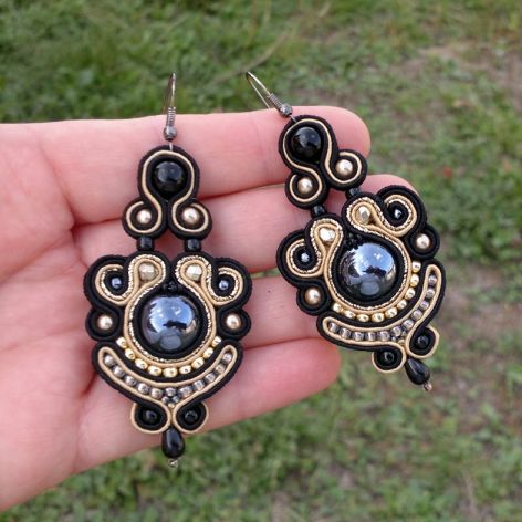 Kolczyki soutache Czarno-złote