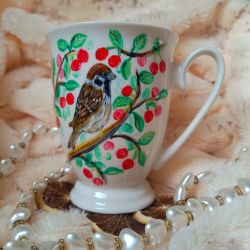 Ręcznie malowany wiśniowy mazurek kubek śniadaniowy