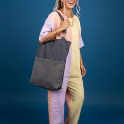 Unikatowa torba handmade z ciemnego szarego weluru