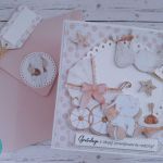 Kartka z okazji narodzin dziewczynki ze słonikiem, personalizacja - Tył koperty i przód etykietki