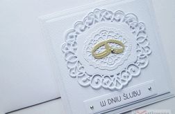 Kartka W DNIU ŚLUBU z obrączkami