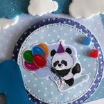Kartka na Roczek niebieska z Myszką Miś Panda - Kartka ręcznie robiona z okazji roczku