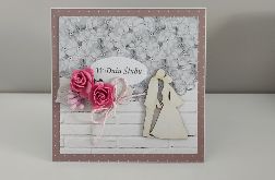 Kartka na ślub ślubna różowe różyczki