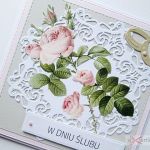 Kartka W DNIU ŚLUBU z różą #1 - Różowo-szara kartka na ślub