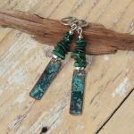 Kolczyki z patynowanej miedzi i malachitu /1/ biżuteria handmade - 