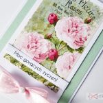 Kartka UNIWERSALNA miętowo-różowa - Kartka z różanym motywem