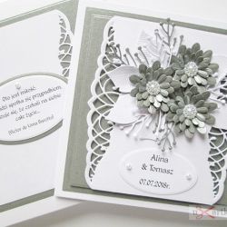 Kartka ŚLUBNA z szarymi kwiatami