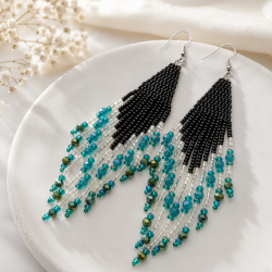 Długie kolczyki chwosty ze szkła i stali (11 cm) | Ręcznie robiona biżuteria boho-chic