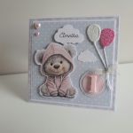 Personalizowana kartka na Roczek urodziny ręcznie robiona miś róż - Personalizowana kartka na Roczek urodziny ręcznie robiona miś róż