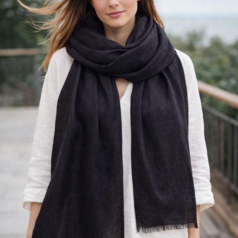 Szal lniany czarny szalik damski Feltmondo 