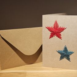 Kartka świąteczna - haftowana - gwiazdki