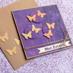 moc życzeń - motyle - fiolet- kartka handmade
