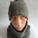 Komplet ręcznie robiony na drutach z alpaką, szara zieleń. - szara zieleń