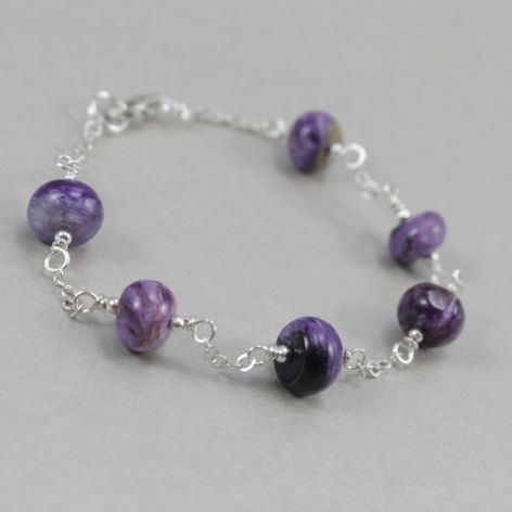 Czaroit i srebro - bransoletka łańcuszek