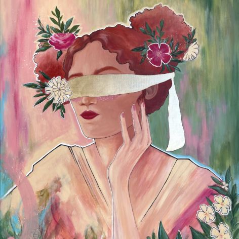 Obraz  ręcznie malowany 70x90 kobieta kwiaty 