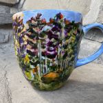 Porcelanowy kubek ręcznie malowany Las wieczorem  - 