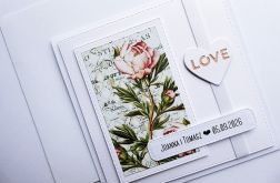 Delikatna kartka ślubna z peoniami handmade