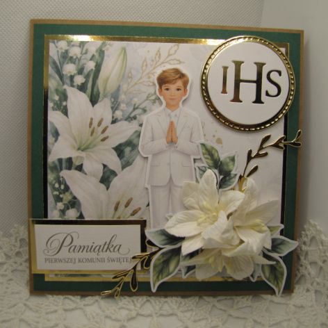 Kartka komunijna dla chłopca w pudełku 07