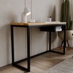 Biurko loft stolik dąb stal drewno 120 x 50 czarny - 