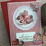 Pasiasta kartka urodzinowa ze słodkościami - Kartka z kopertą
